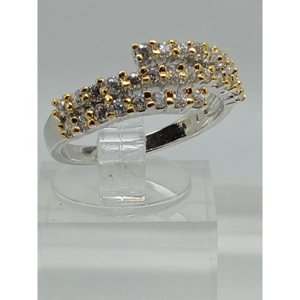 Vintage Two Tone Silver Gold Triple Row Bypass Wrap Ring‎ Crossover Band Size 7